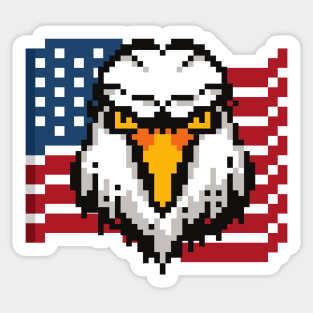 Bald Eagle and American Flag USA Patriotic Pixel Art Sticker